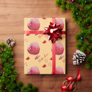 Red love heart shaped romantic burning candle art wrapping paper