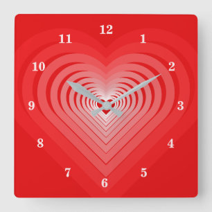 Red Love - Heart Square Wall Clock