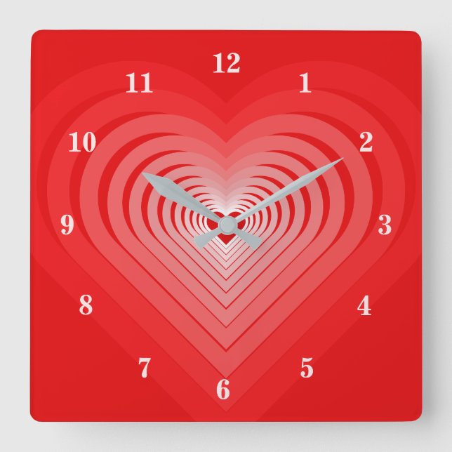 Red Love - Heart Square Wall Clock (Front)