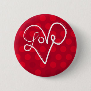 Red Love Heart Typography 6 Cm Round Badge