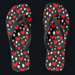 Red Love Heart Valentine's Day Romantic Pattern Flip Flops<br><div class="desc">This modern romantic design features a pattern of red love hearts and white dots on a black background.</div>
