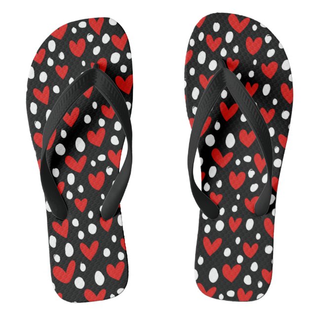 Red Love Heart Valentine's Day Romantic Pattern Flip Flops (Footbed)