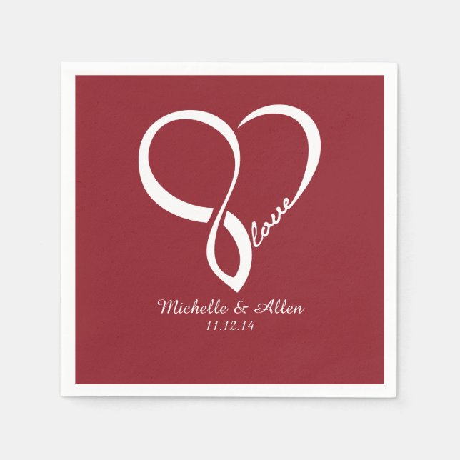 Red Love Heart Wedding Party Paper Napkins Set (Front)