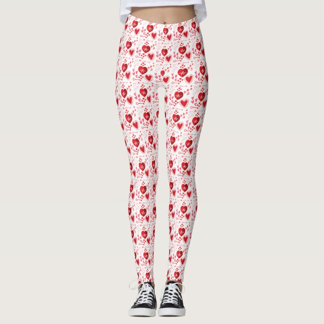 Red love hearts and arrow  leggings (Front)