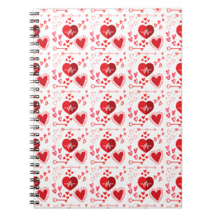 Red love hearts and arrow notebook