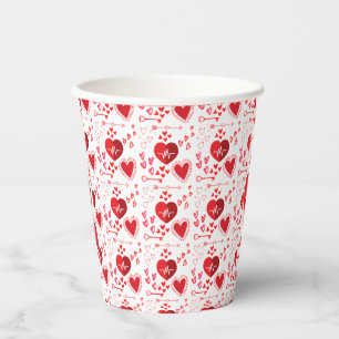 Red love hearts and arrow  paper cups
