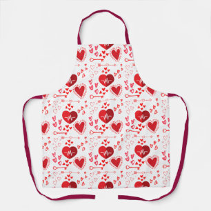 Red love hearts and arrow wrapping paper apron