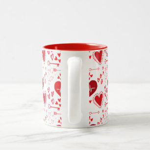 Red love hearts and arrow wrapping paper Two-Tone coffee mug