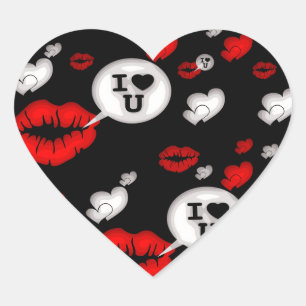 Red Love Hearts And Lips Heart Sticker