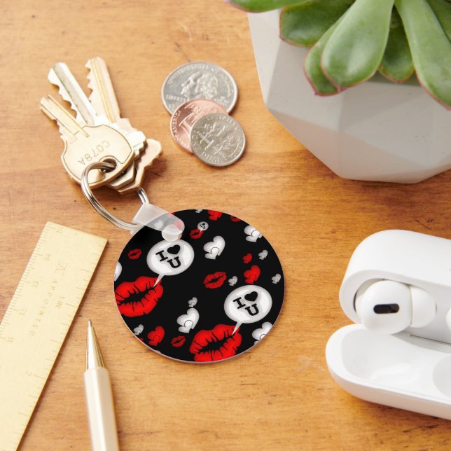 Red Love Hearts And Lips Key Ring (Desk)