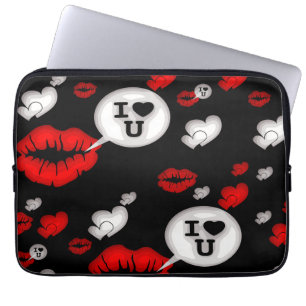 Red Love Hearts And Lips Laptop Sleeve