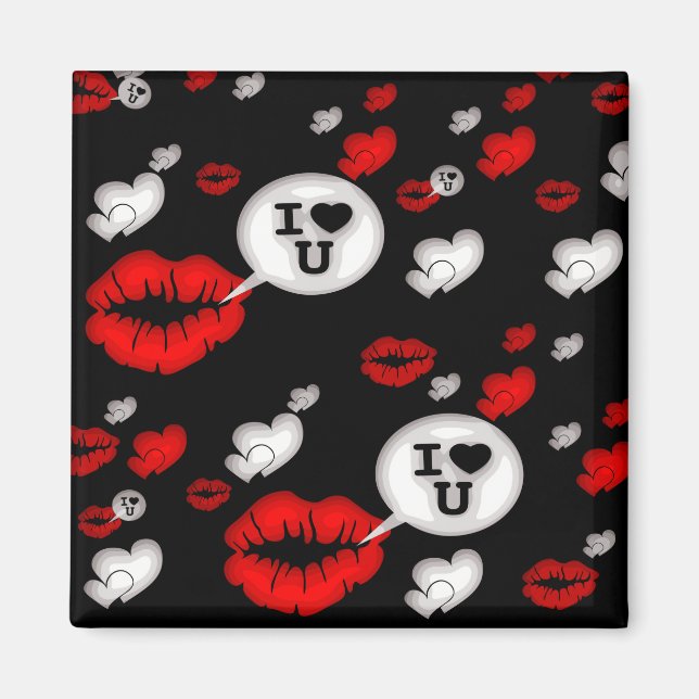 Red Love Hearts And Lips Magnet (Front)