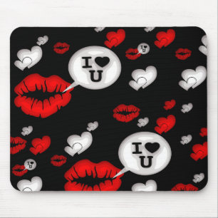 Red Love Hearts And Lips Mouse Mat