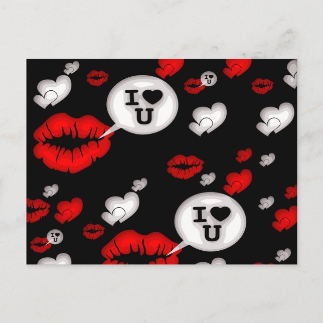 Red Love Hearts And Lips Postcard (Front)