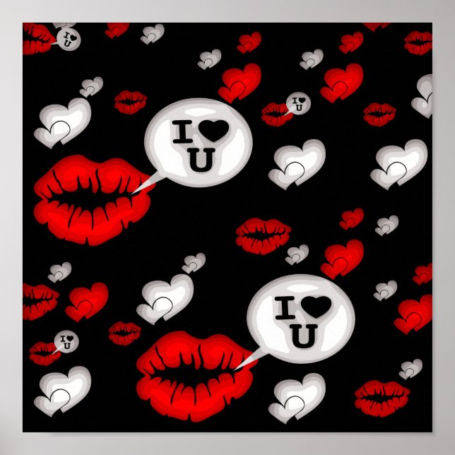 Red Love Hearts And Lips Poster (Front)