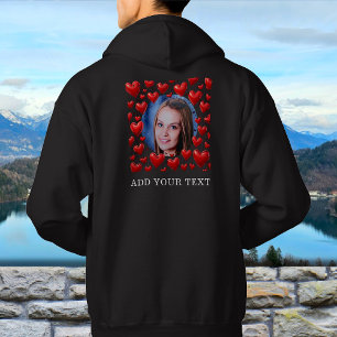 Red Love Hearts Custom Back Photo Personalised Hoodie