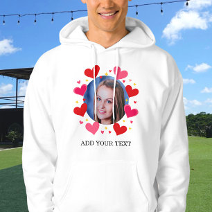 Red Love Hearts Custom Photo Text Personalised Hoodie