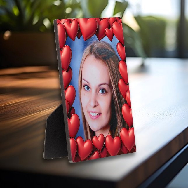 Red Love Hearts Framed Photo Personalised Plaque (Creator Uploaded)
