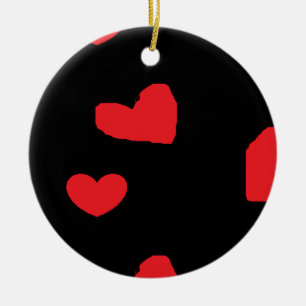Red love hearts on black ceramic tree decoration