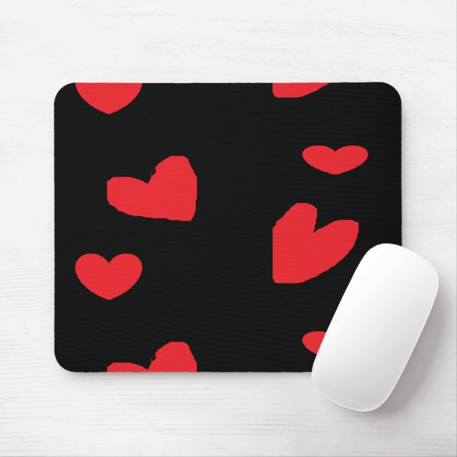 Red love hearts on black mouse mat (With Mouse)