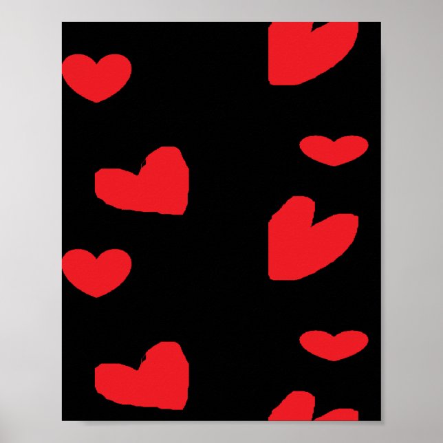 Red love hearts on black poster (Front)