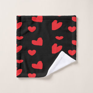 Red love hearts on black wash cloth