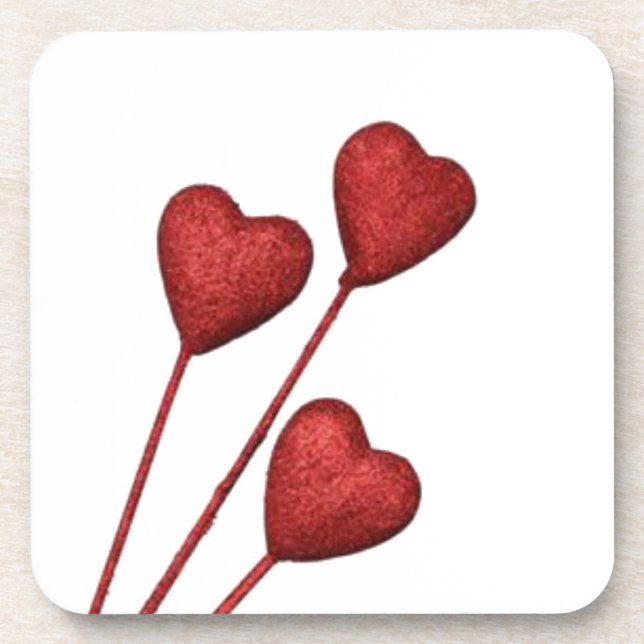 Red Love Hearts On Sticks Coaster (Front)