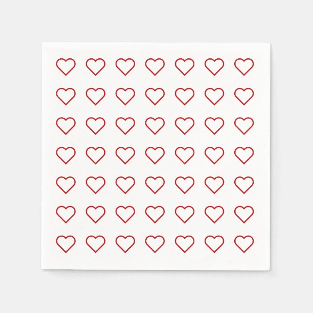 Red love hearts on white napkin (Front)