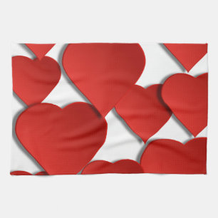 Red Love Hearts Tea Towel