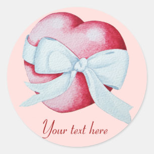 red love hearts tied with a white bow classic round sticker