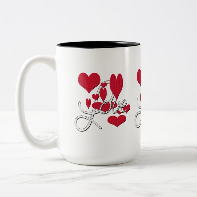 Red Love Hearts Two-Tone Coffee Mug (Left)