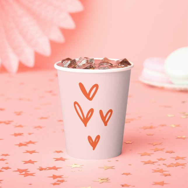 Red Love Hearts Valentine's Day Pink Paper Cups (Insitu)