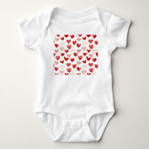 Red love hearts, watercolor pattern. baby bodysuit