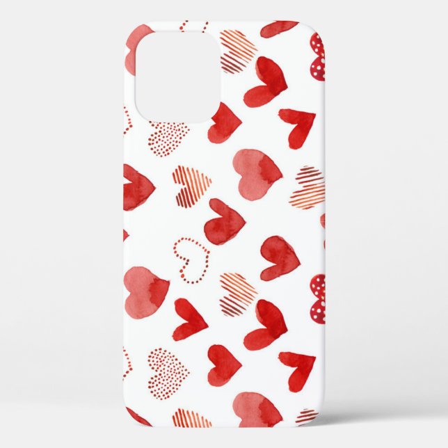 Red love hearts, watercolor pattern. Case-Mate iPhone case (Back)