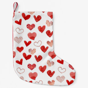 Red love hearts, watercolor pattern. small christmas stocking