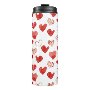 Red love hearts, watercolor pattern. thermal tumbler