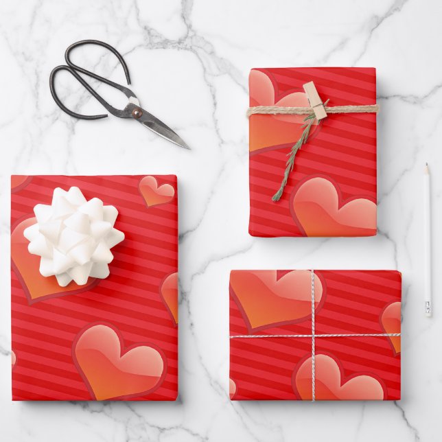 Red Love Hearts Wrapping Paper Sheet (Front)