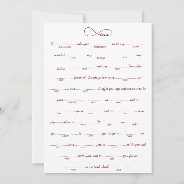 Red Love Infinity Wedding Libs Game (Front)