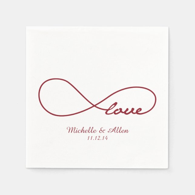 Red Love Infinity Wedding Party Paper Napkins Set (Front)