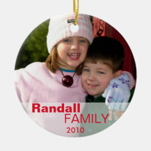 Red love joy peace sign custom photo family name ceramic tree decoration