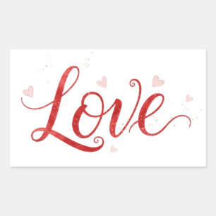 Red Love Lettering with Hearts Art Sticker