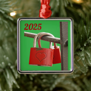 Red Love Locks on Fence Metal Tree Decoration