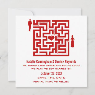 Red Love Maze Save the Date Invite
