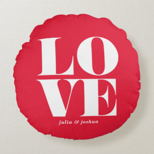 Red LOVE Modern Typography Custom Valentine's Day Round Cushion