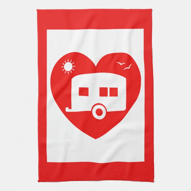 Red Love My Caravan Fun Caravan Kitchenware Tea Towel (Vertical)