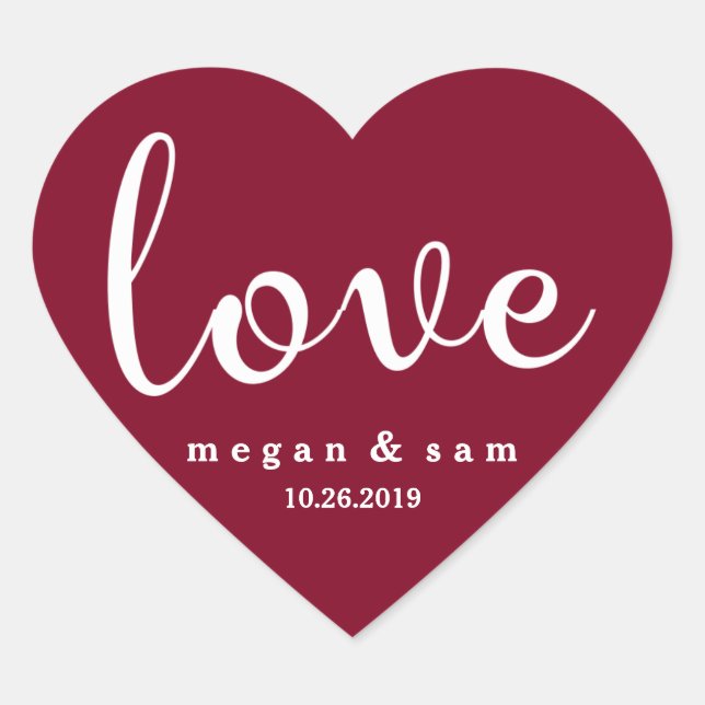 Red Love Name and Date Heart Sticker (Front)