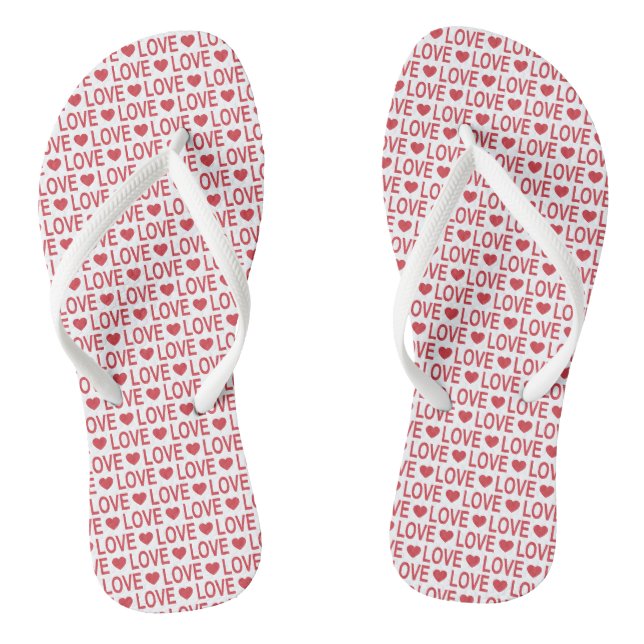 Red Love Pattern Flip Flops (Footbed)
