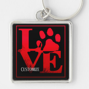 Red Love Paws Personalised Key Chain