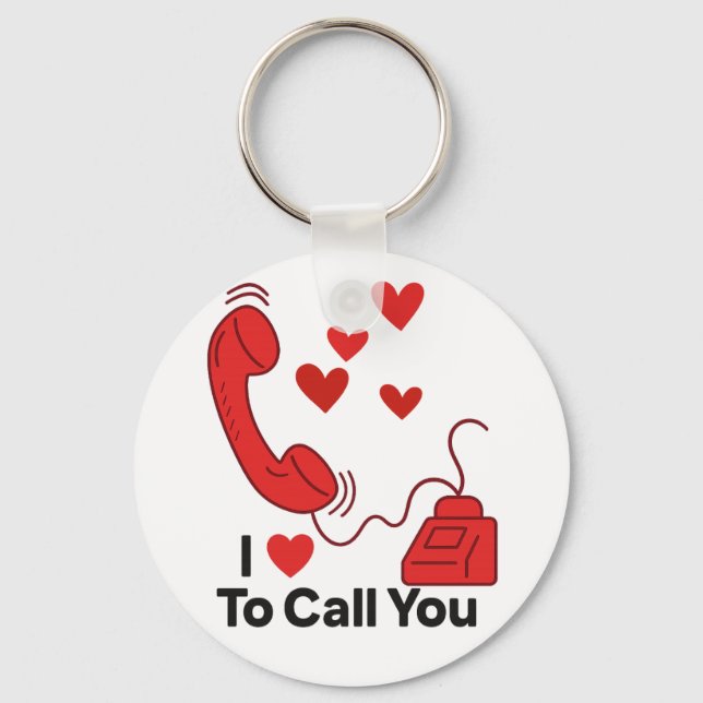 Red Love Phone – Cute Retro Call Illustration Key Ring (Front)