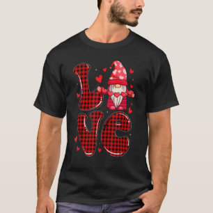 Red Love Plaid Cute Gnomes Heart Men Women Valenti T-Shirt